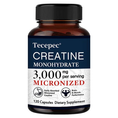 Creatine Monohydrate 3000 mg Capsules, Supports Pre-Workout and Healthy Muscles, Focus & Memory, Easy to Absorb, Easy to Swallow